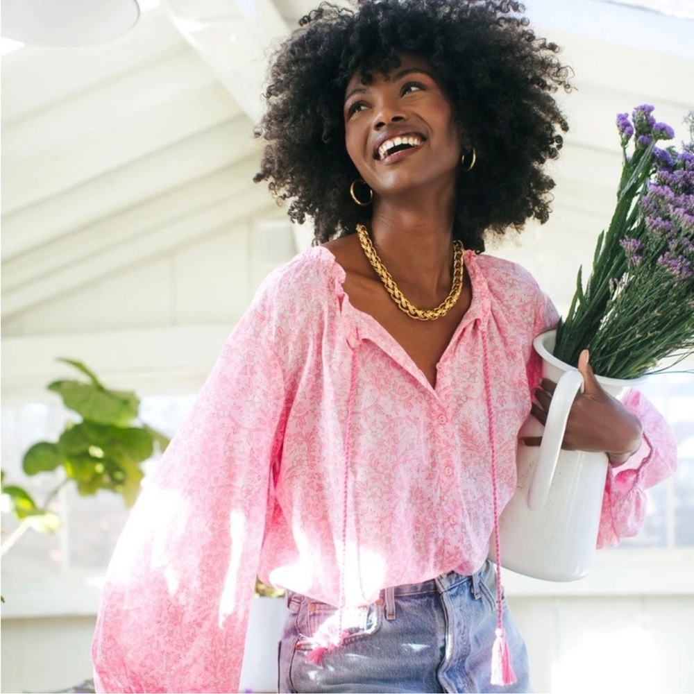 Emerson Fry Pink Floral Peasant Blouse
